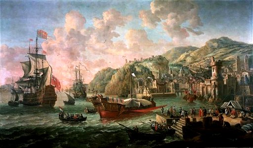 Jacob Knijff - Mediterraan havengezicht met een Engelse driemaster - BHC0935 - Royal Museums Greenwich