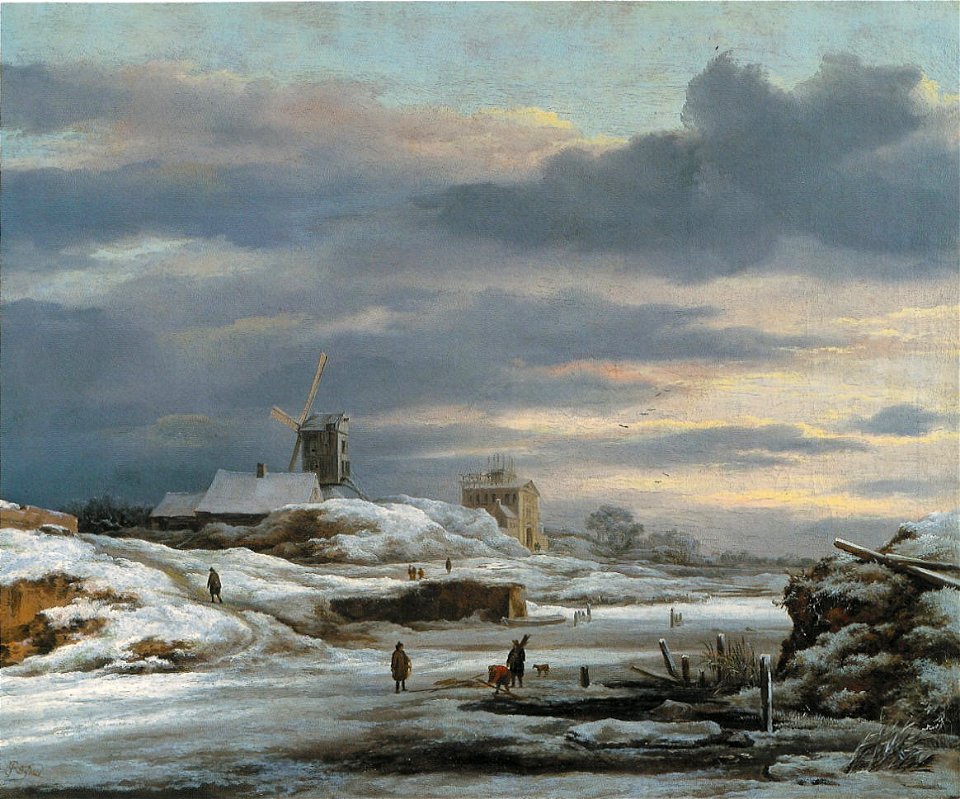 Jacob van Ruisdael - Winter Landscape with figures and a Windmill