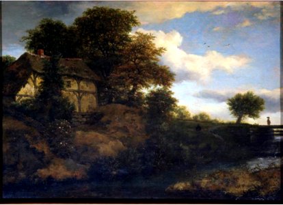 Jacob van Ruisdael - View of a Cottage on a Hillside. Free illustration for personal and commercial use.