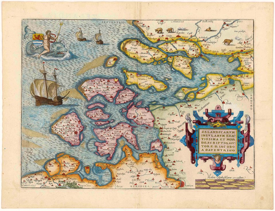 Jacob van Deventer - Coloured map of Zeeland - Zelandicarum Insularum exactissima et nova descriptio