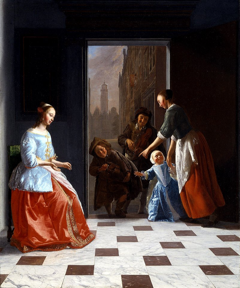 Jacob Ochtervelt - Street Musicians at the Door