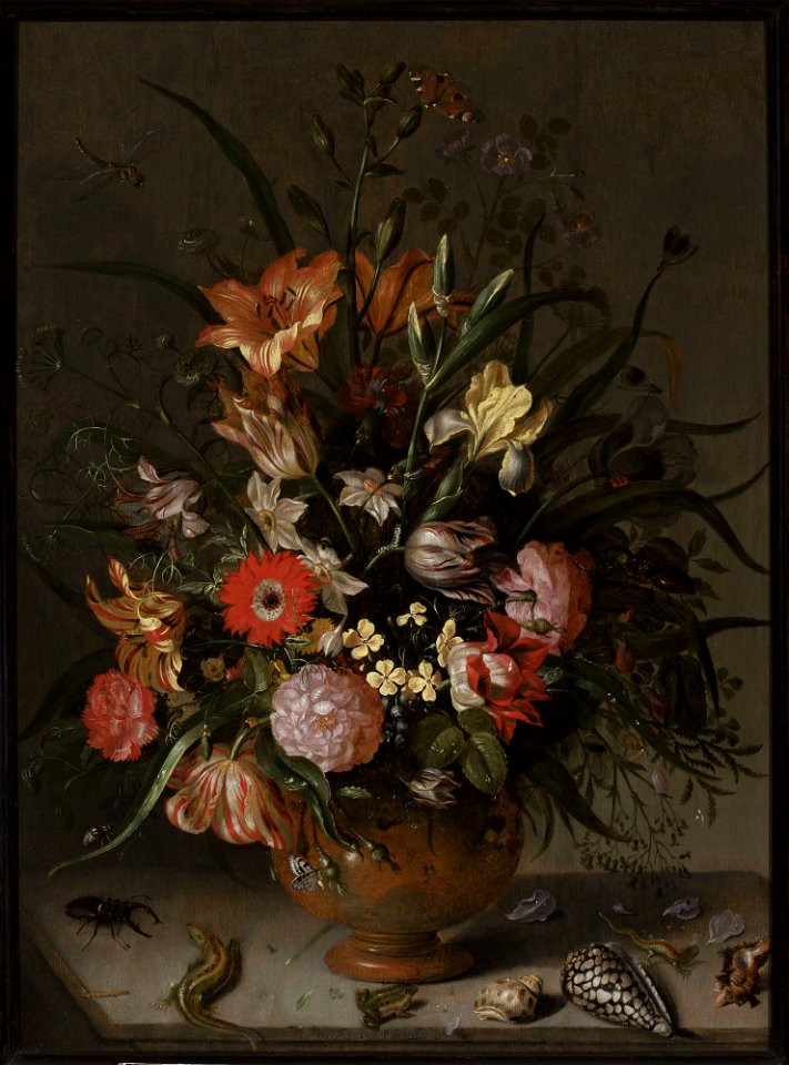 Jacob Marrel - Bouquet of flowers in a vase, insects and tiny creatures - M.Ob.442 MNW - National Museum in Warsaw