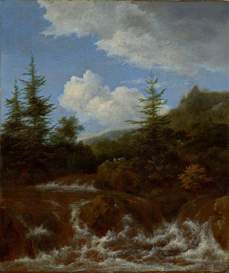 Jacob van Ruisdael - Landscape with waterfall and pine trees