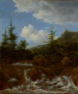 Jacob van Ruisdael - Landscape with waterfall and pine trees