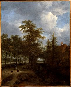 Jacob van Ruisdael - Road Lined with Trees - 1966.168 - Fogg Museum. Free illustration for personal and commercial use.