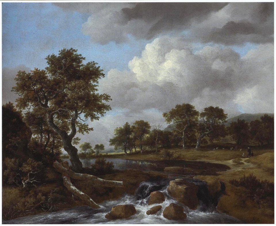 Jacob van Ruisdael - Wooded Landscape with a Shepherd and Low Waterfall