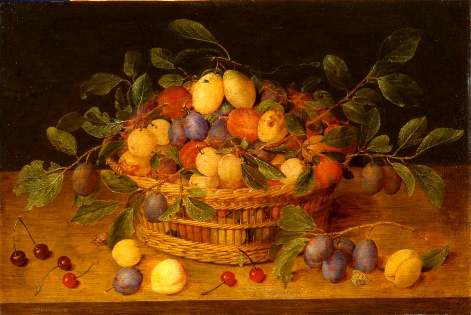 Jacob van Hulsdonck - Basket of prunes and cherries