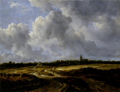 Jacob van Ruisdael - Extensive field landscape with a track and a church in the distance