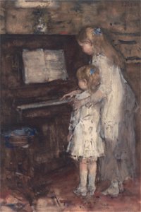 Jacob Maris - Twee meisjes, dochters van de kunstenaar, bij de piano