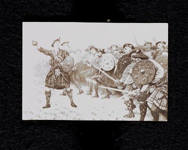 Jacobite broadside - Photographic reproduction of the frontispiece to the Dryburgh edition of 'Waverly,' showing a charge by highlanders