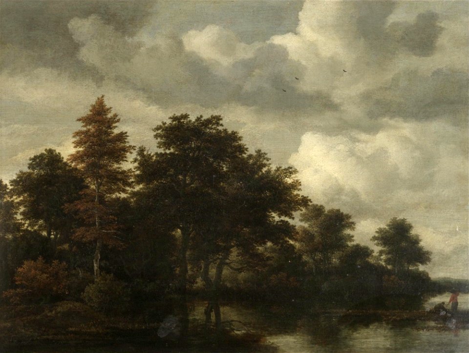Jacob van Ruisdael - A Woodland landscape with figures by a river