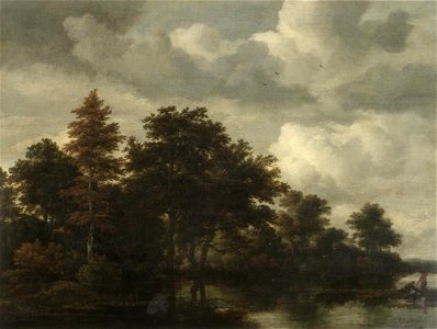 Jacob van Ruisdael - A Woodland landscape with figures by a river