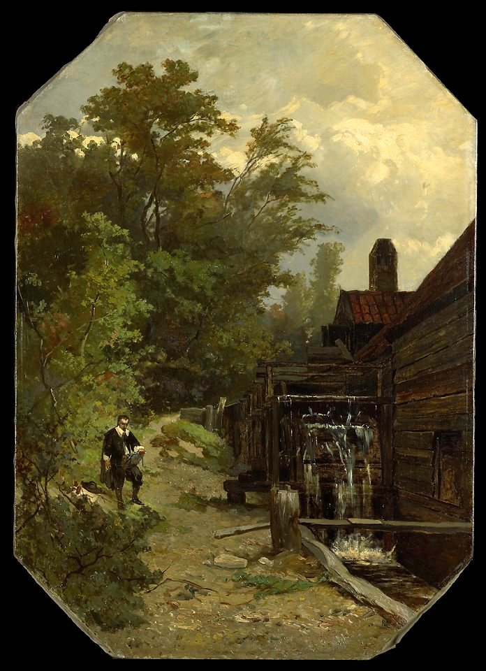 Jacob van Ruisdael, een watermolen schetsend