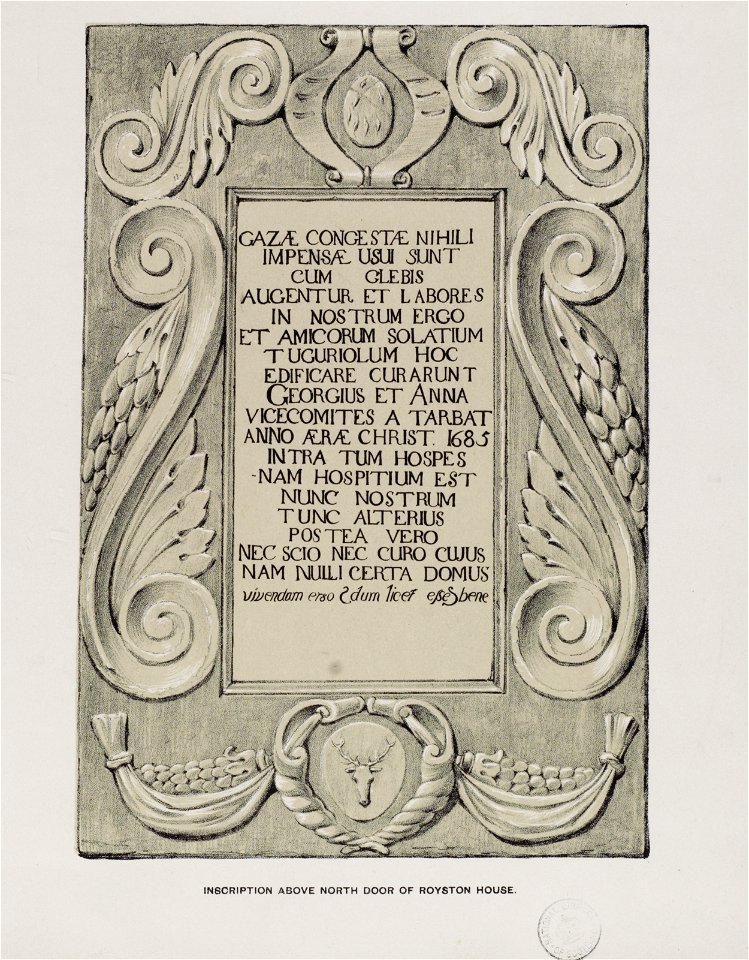 Jacobite broadside - Iscription about North Door of Royston House