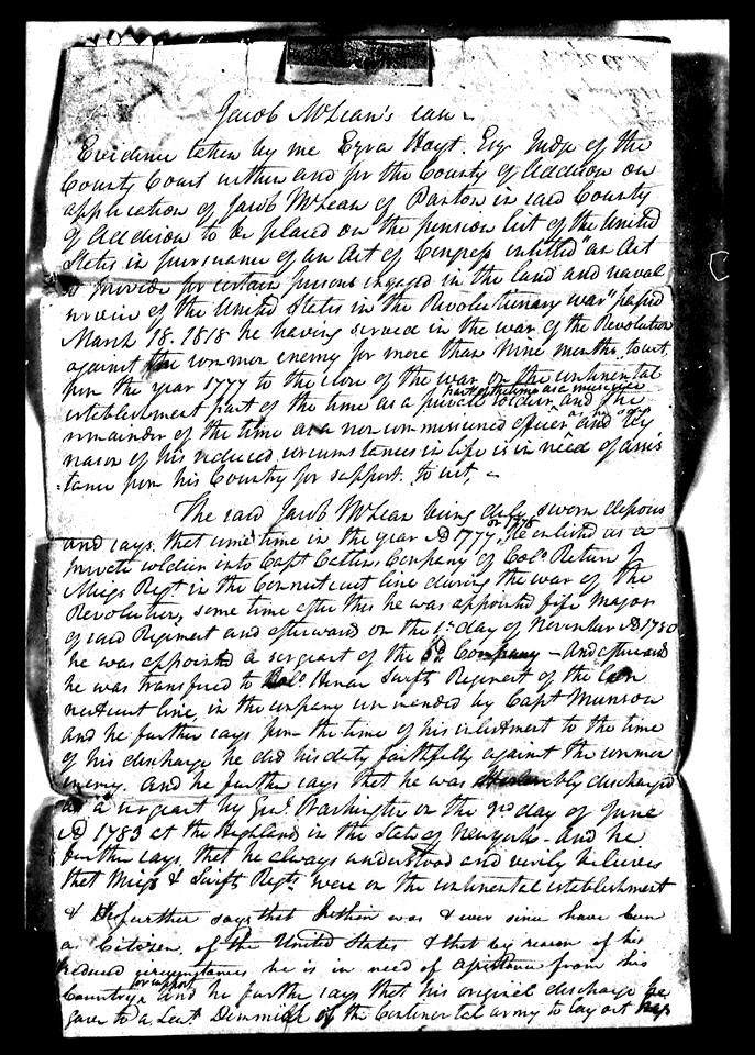 Jacob McLean app for retirement Revolutionary war4