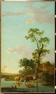 Jacob van Strij - Landschap met in een plas wadende koeien - 4246 - Rijksmuseum Twenthe. Free illustration for personal and commercial use.
