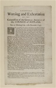 Jacobite broadside - Seasonable warning and exhortation of the commission of the general assembly of the Church of Sotland, met at Edinburgh