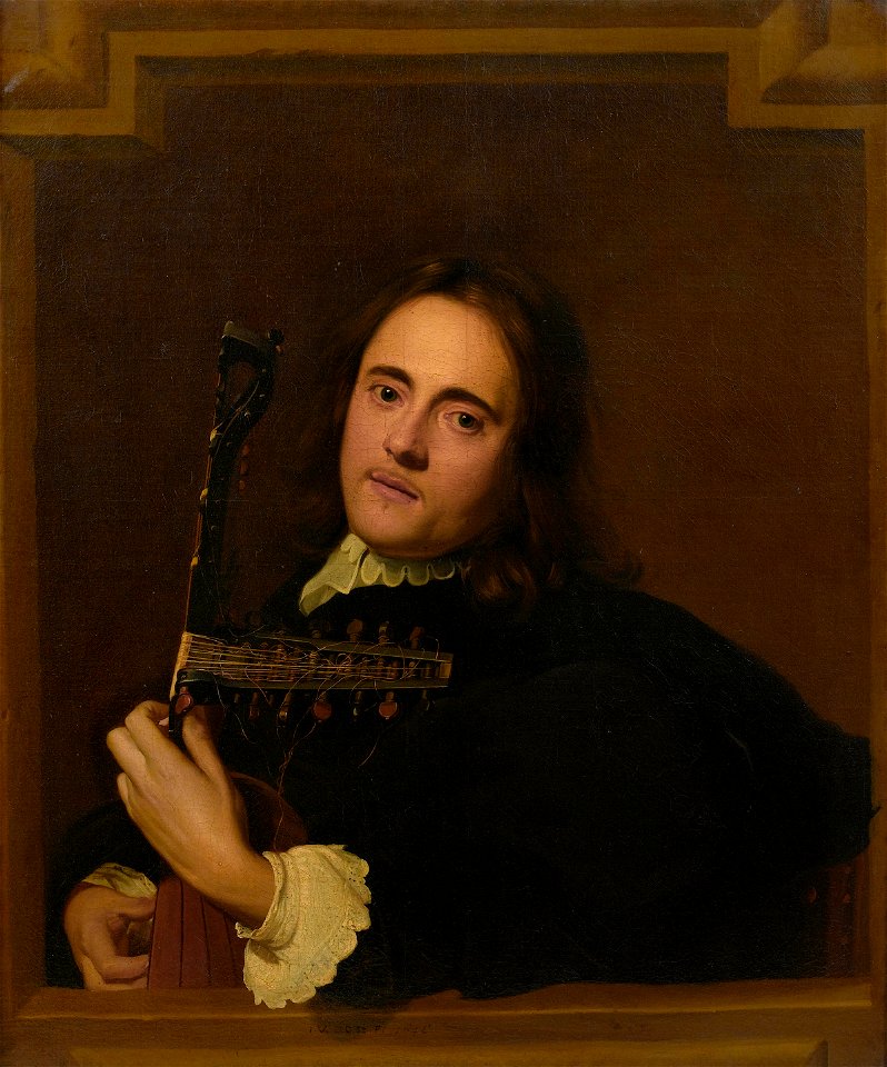 Jacob van Oost I - A young man at a stone window playing a theorbo-lute