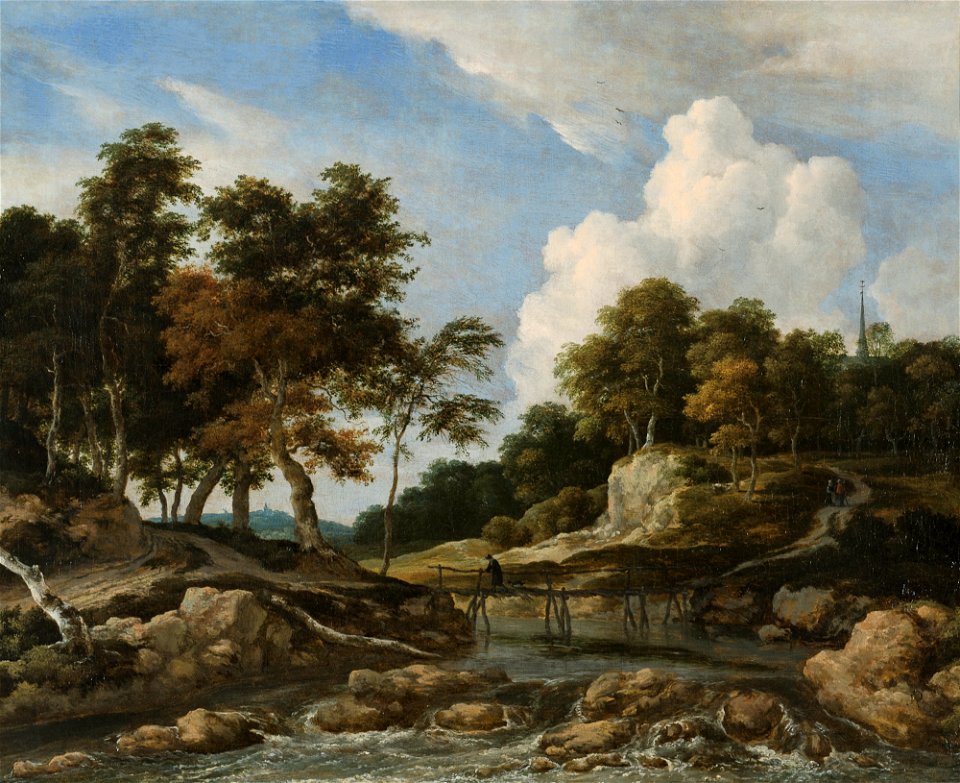 Jacob van Ruisdael - Wooded River Landscape with Bridge