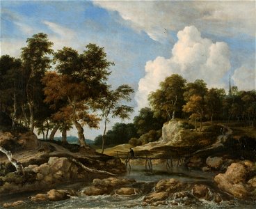 Jacob van Ruisdael - Wooded River Landscape with Bridge