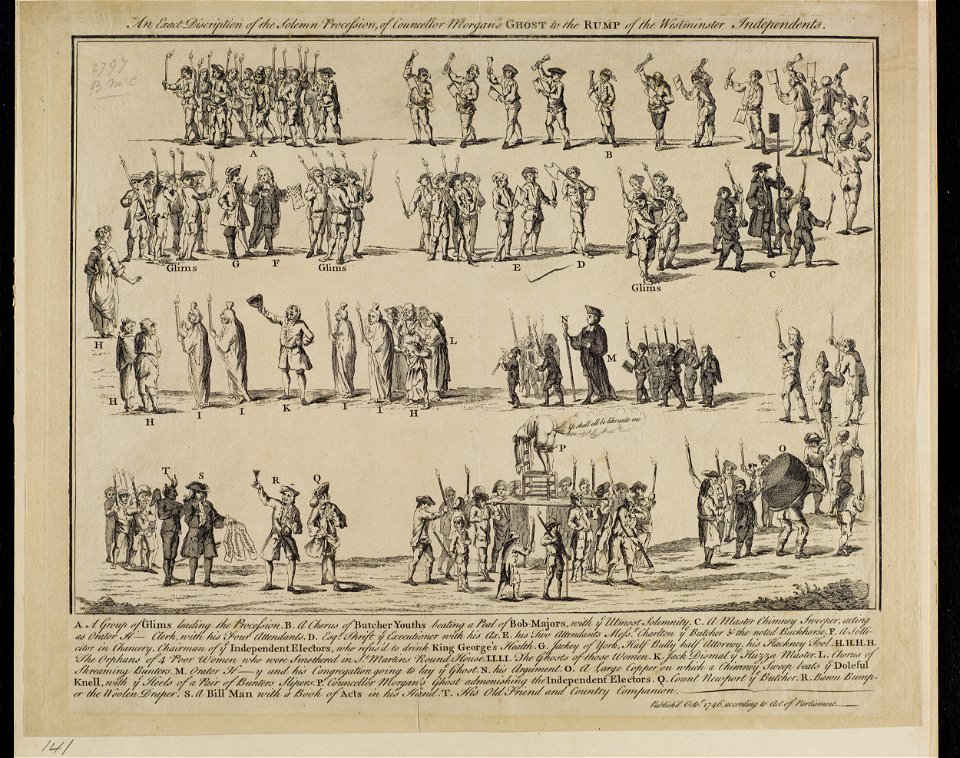 Jacobite broadside - Exact Discription of The Solemn Procession of Counsellor (David) Morgan's Ghost to the Rump of Westminster
