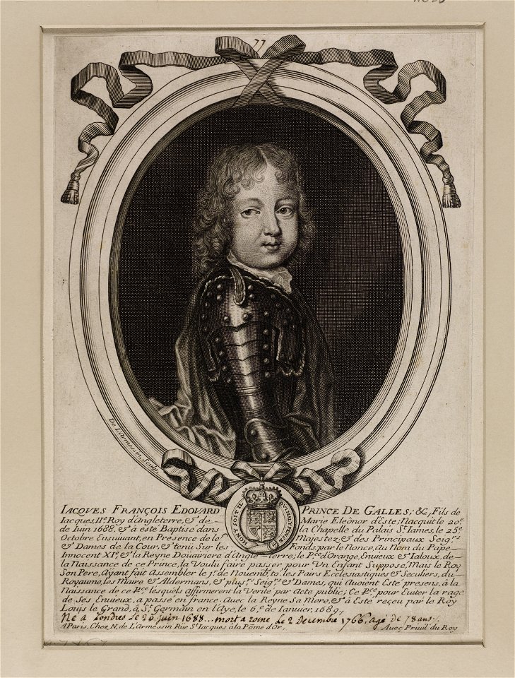 Jacobite broadside - Prince James as young boy in armor