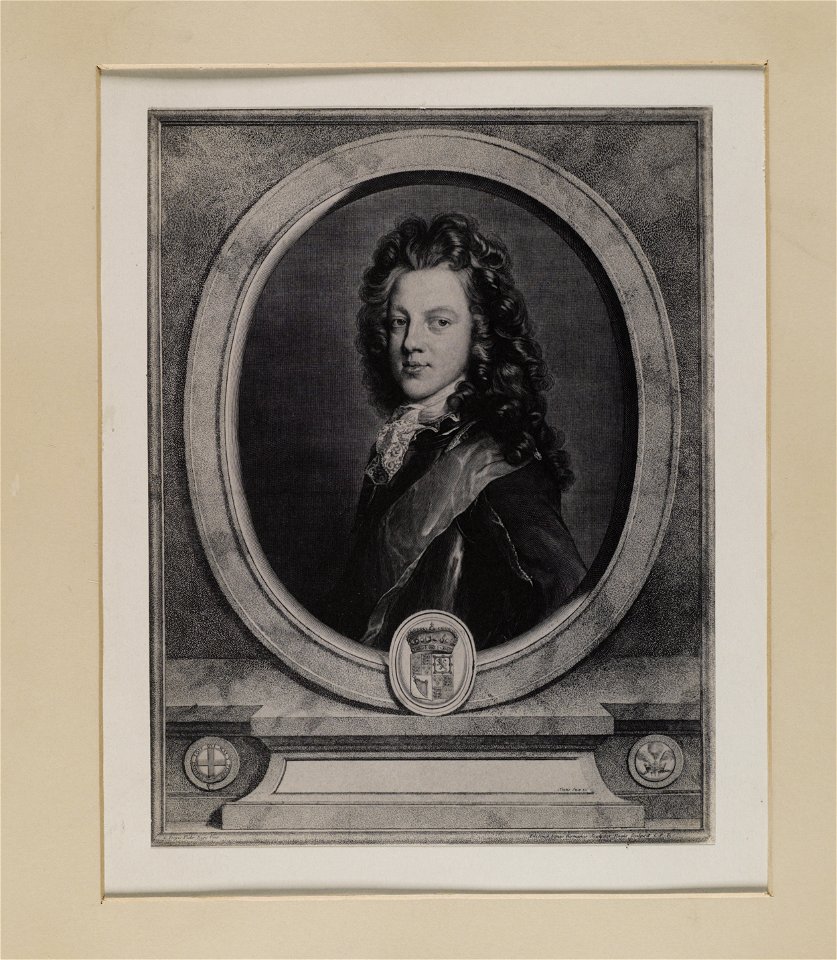 Jacobite broadside - Portrait of Prince James in stone oval frame