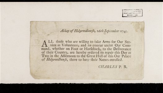 Jacobite broadside - Abbey of Holyroodhouse, 26th September 1745.