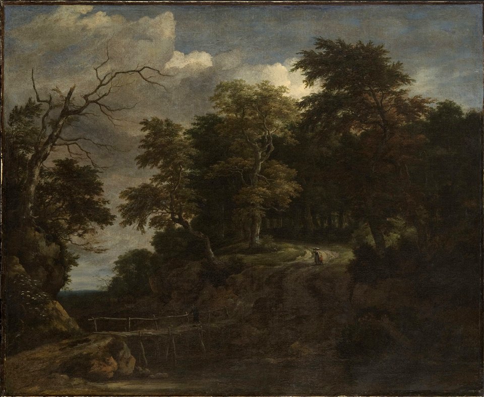 Jacob van Ruisdael - Landscape of a Forest with a Wooden Bridge