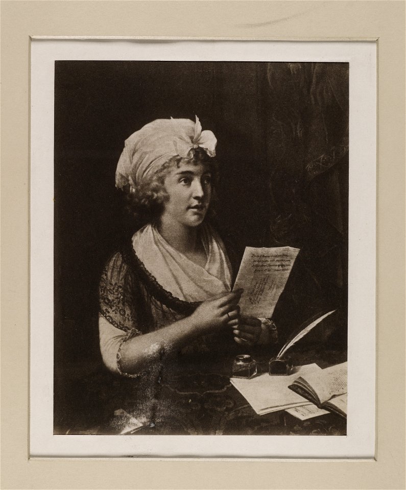 Jacobite broadside - Portrait of a woman at a table reading a letter