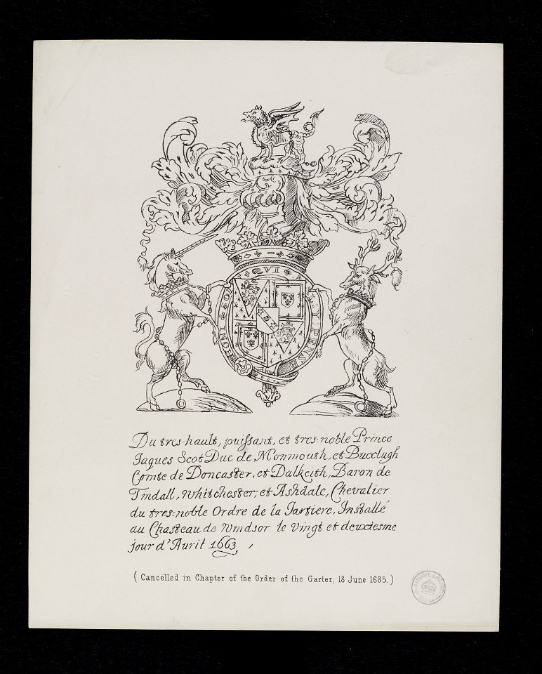 Jacobite broadside - Arms of James, Duke of Monmouth and Buccleuch, 1663