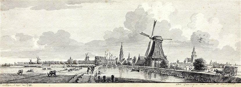 Jacobus Versteegen - gezicht op Groningen buiten de Kranepoort