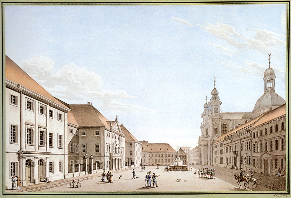 Jacobo Pozzi Mannheim Nationaltheater und Jesuitenkirche 1834