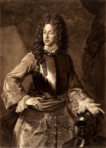 Jacobite broadside - Portrait of Prince James in breastplate cropped