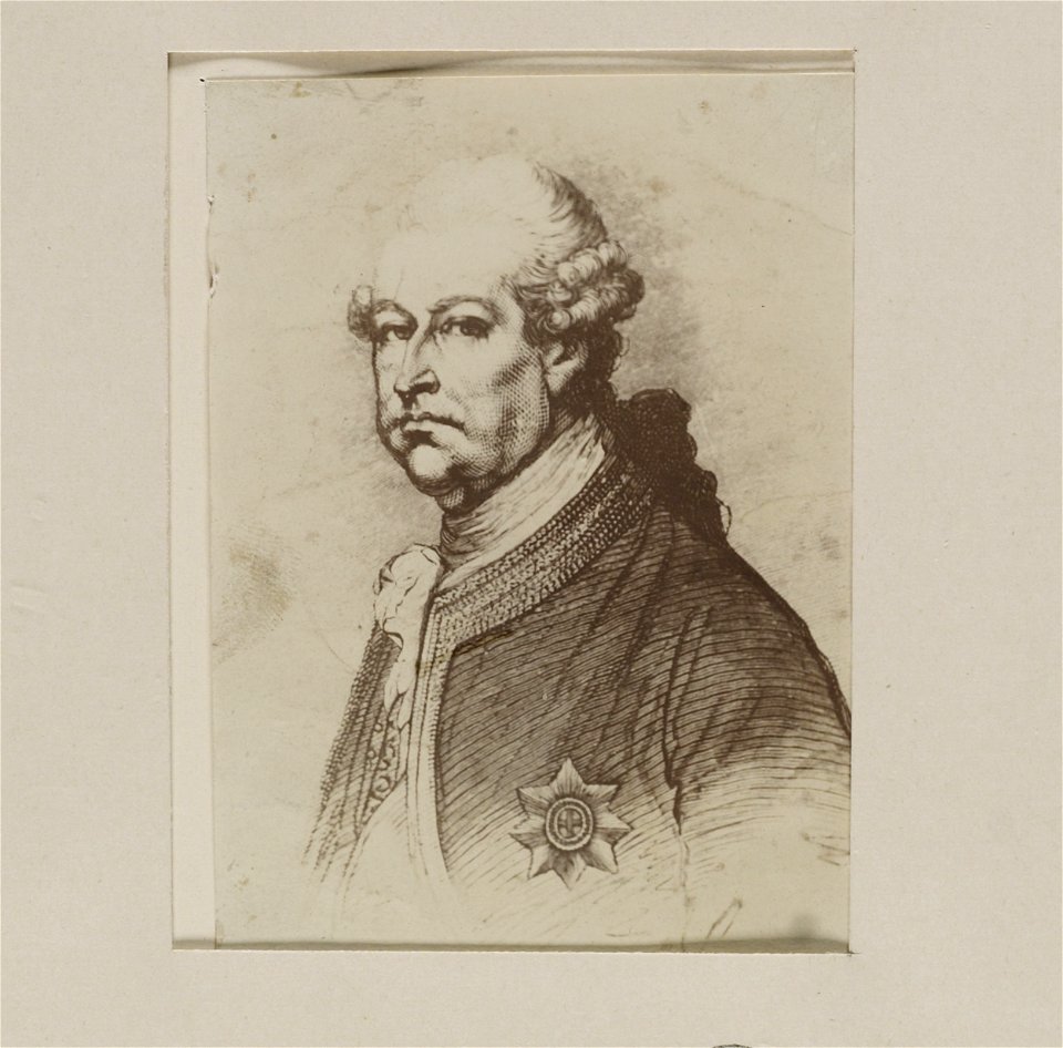 Jacobite broadside - Portrait of Prince Charles, old-age, frowning-stern looking