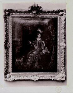 Jacobite broadside - Portrait of Louisa seated and wearing riding habit