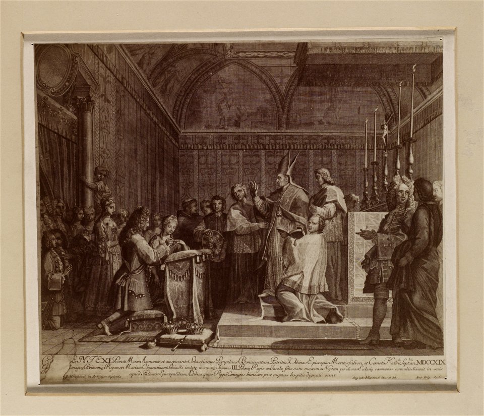 Jacobite broadside - Scene in a church for marriage of Pricne James and Maria Clementina,