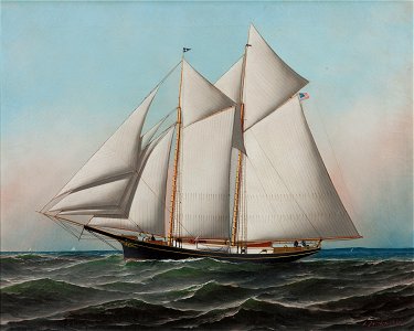 Antonio Jacobsen - Portrait of an American Yacht Flying Flag of NY Yacht Club, 1887. Free illustration for personal and commercial use.