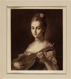 Jacobite broadside - Portrait of Louisa as a young woman playing a string instrument