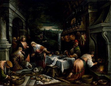 Jacopo Bassano - Christ in the House of Mary, Martha, and Lazarus - Google Art Project. Free illustration for personal and commercial use.