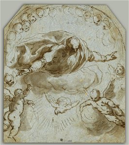 Jacopo Negretti - God the Father with the Dove, Two Putti and a Nimbus of Cherubim - Google Art Project