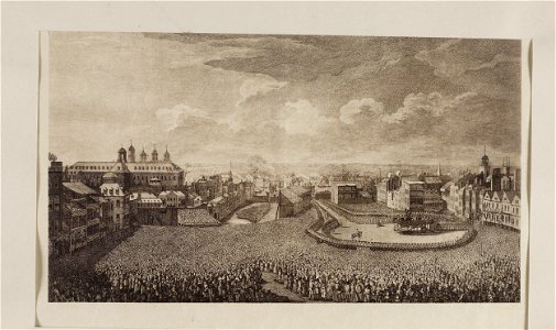 Jacobite broadside - View of Tower Hill during the Execution of the Earls of Kilmarnock and Lord Balmerino