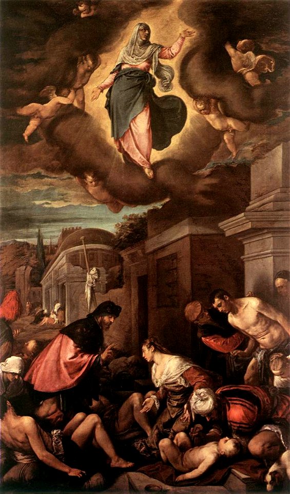 Jacopo da Ponte - St Roche among the Plague Victims and the Madonna in Glory - WGA01453