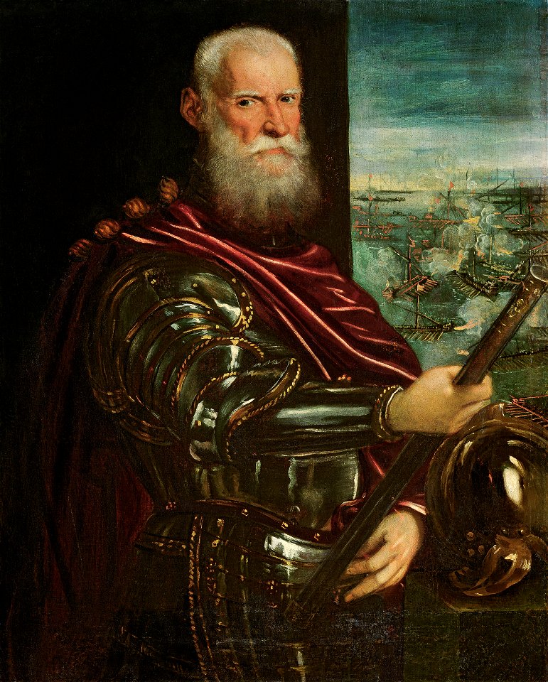 Jacopo Robusti, gen. Tintoretto, , Kunsthistorisches Museum Wien, Gemäldegalerie - Sebastiano Venier (gest. 1578) (Im Hintergrund, Die Seeschlacht bei Lepanto) - GG 32 - Kunsthistorisches Museum