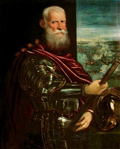 Jacopo Robusti, gen. Tintoretto, , Kunsthistorisches Museum Wien, Gemäldegalerie - Sebastiano Venier (gest. 1578) (Im Hintergrund, Die Seeschlacht bei Lepanto) - GG 32 - Kunsthistorisches Museum