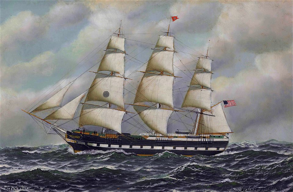 The Black Ball Liner Montezuma, by Antonio Nicolo Gasparo Jacobsen (1850-1921)