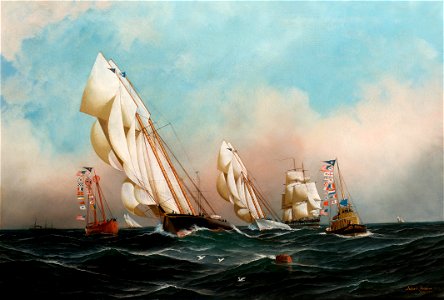 Antonio Jacobsen - Yachts racing near the Sandy Hook Lightship - 1883