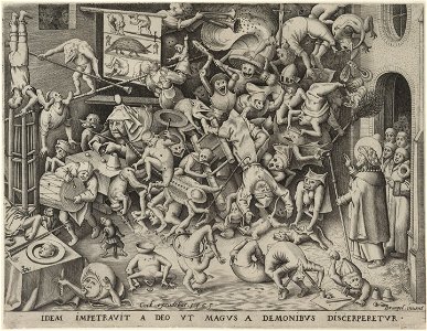 Jacobus en de val van Hermogenes prent naar Breughel