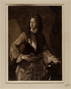 Jacobite broadside - Portrait of Prince James in breastplate