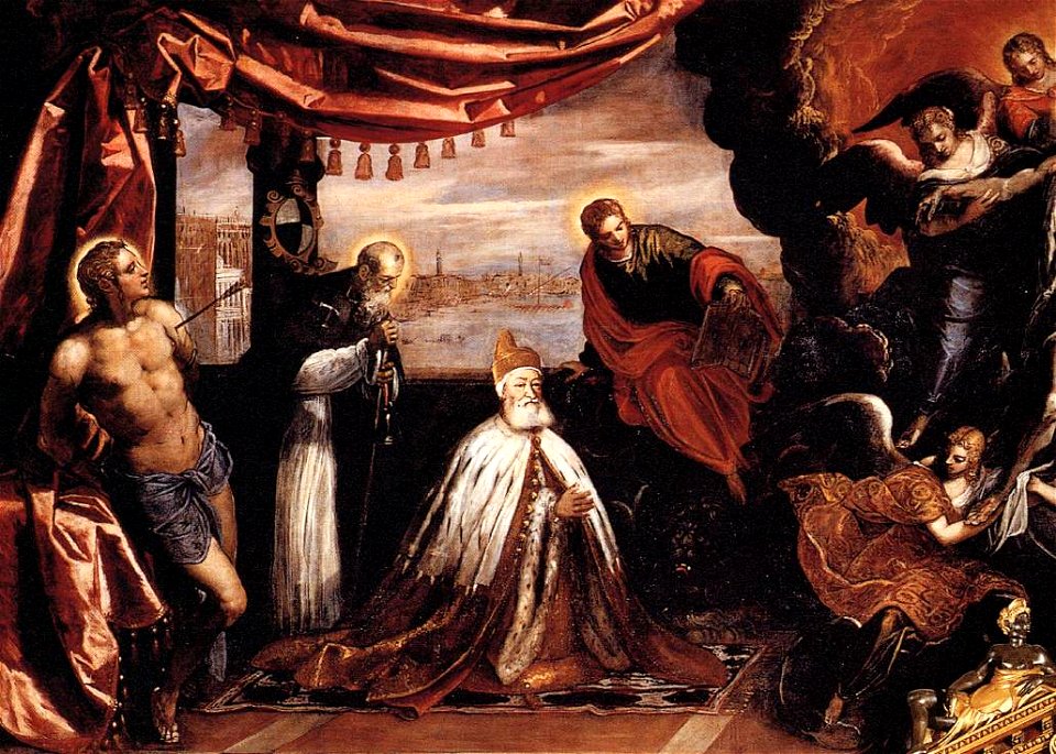 Jacopo Tintoretto - The Dead Christ Adored by Doges Pietro Lando and Marcantonio Trevisan (detail) - WGA22629